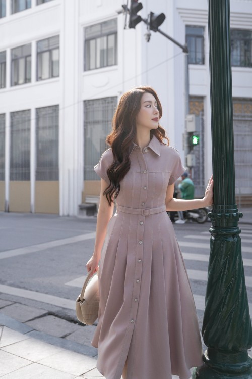 Sixdo Purple-grey Woven Flared Dress